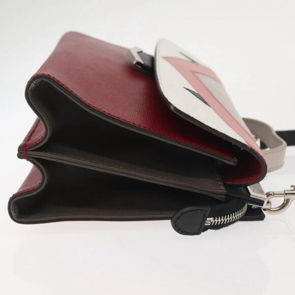 FENDI Demi Jour Bag Bugs Monster Hand Bag Leather 2way Red Silver Auth BA5782 - Picture 5 of 16